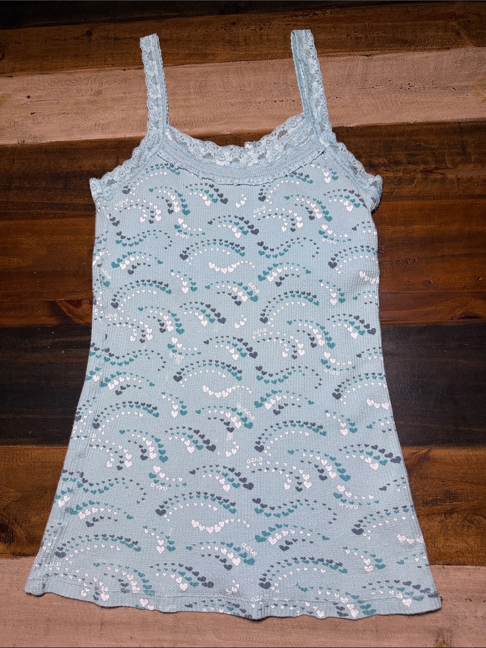 Aeropostale Old School Light Blue Lace-Trim Print Tank Top